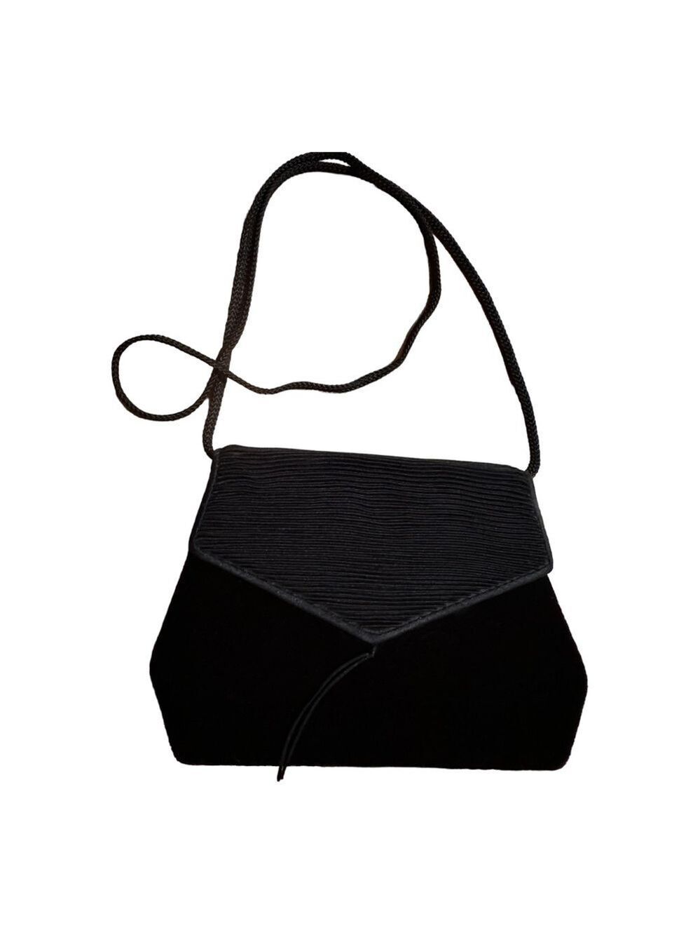 Charming Navy Blue Velvety Duo Toned Boho Snap Shoulder Bag Irregular Shape 8x5”